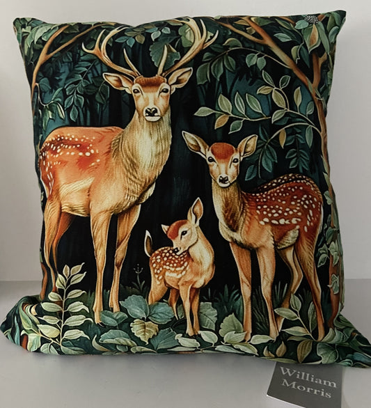 William Morris Artwork Deer Family Design Cushion