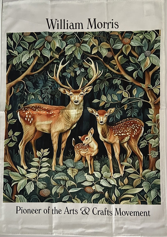 William Morris Artwork Deer Family Design Kitchen Tea Towel