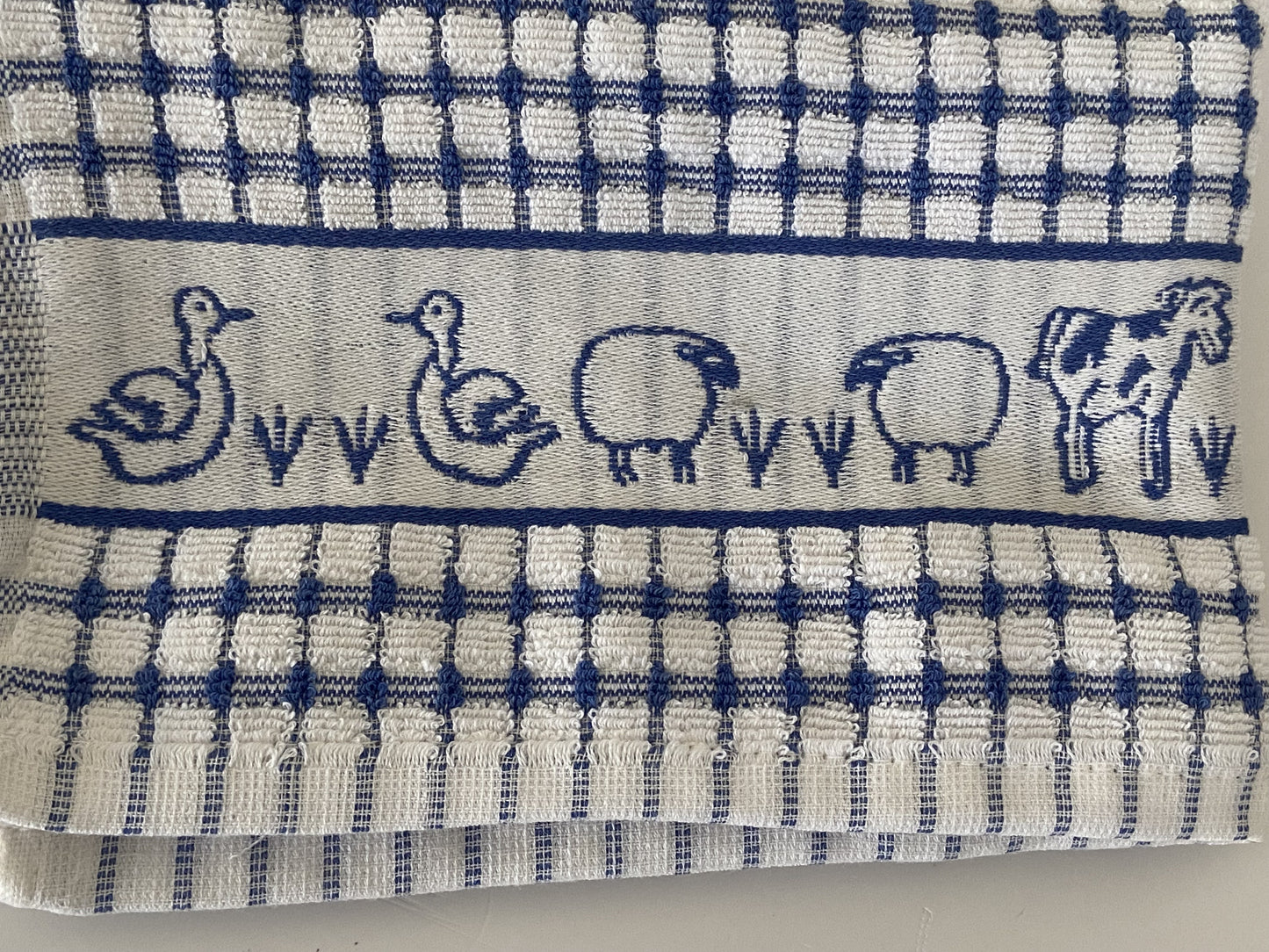 Farmyard Animals Check Tea Kitchen Towel Blue & White (Copy)