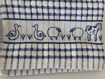 Farmyard Animals Check Tea Kitchen Towel Blue & White (Copy)