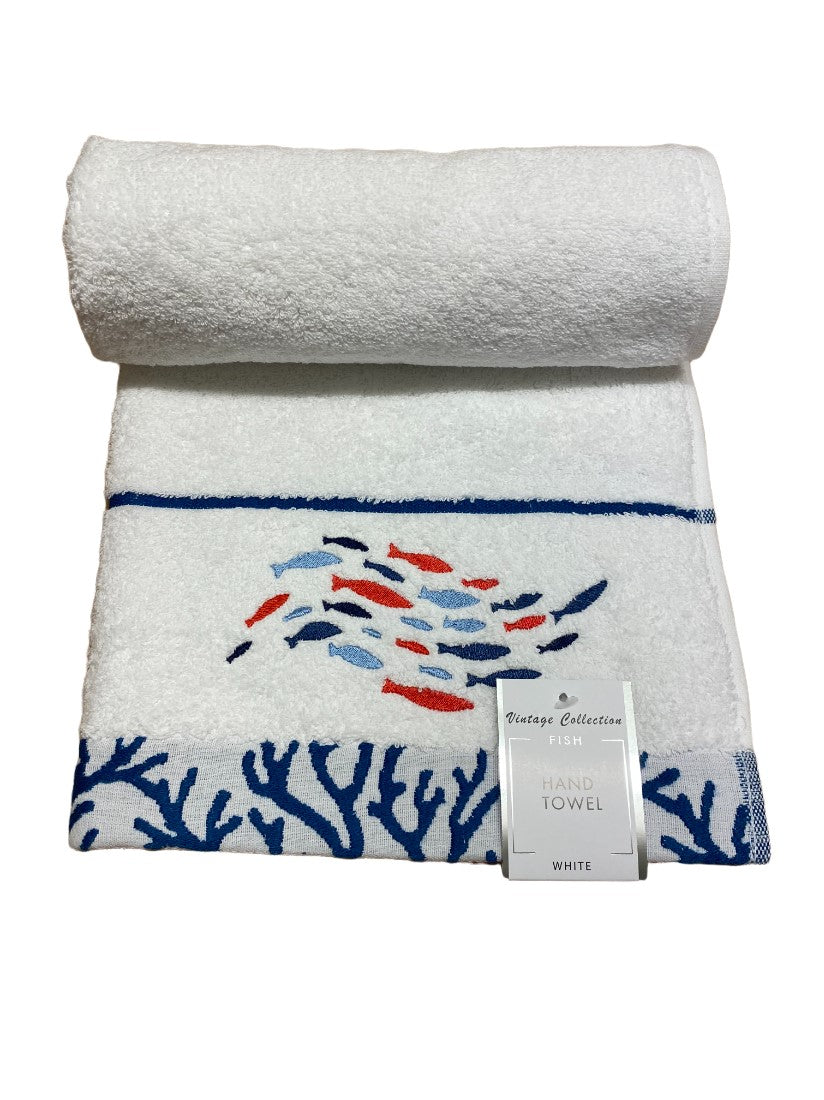 Fish Swarm Design Towel Range in White