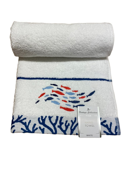Fish Swarm Design Towel Range in White