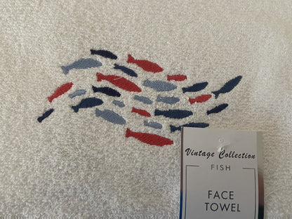 Fish Swarm Design Towel Range in White
