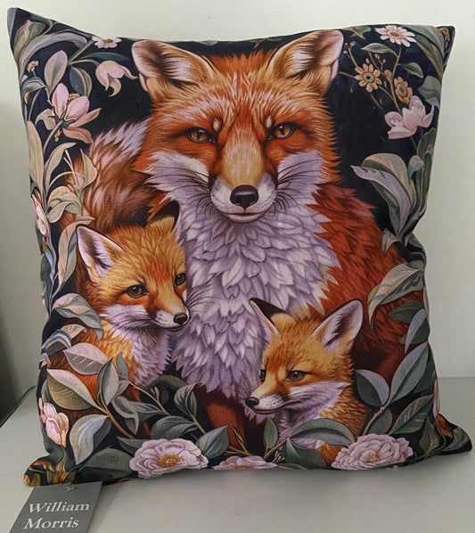 William Morris Artwork Fox Family Design Cushion