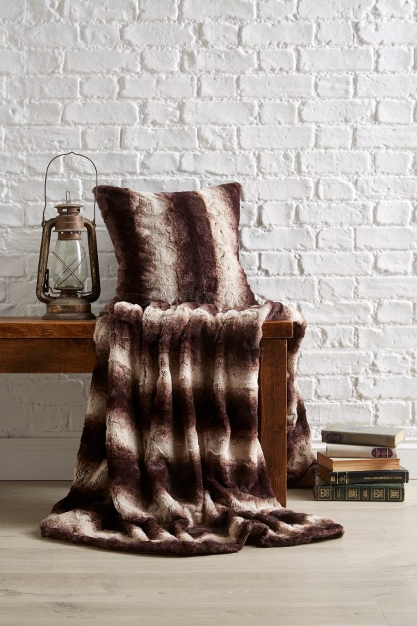 Faux Fur Stripe Design Faux Fur Throw Chocolate Brown