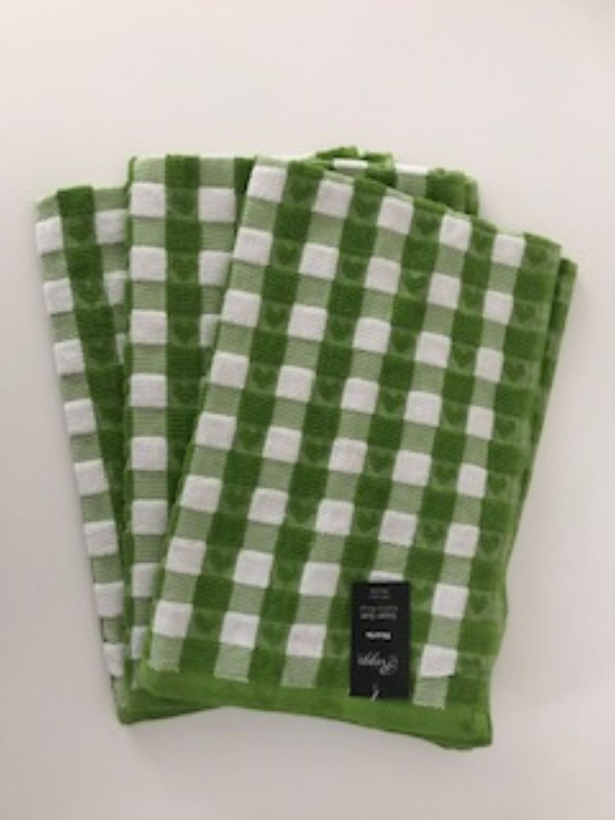 Hearts Tea Kitchen Towel Egyptian Green & White