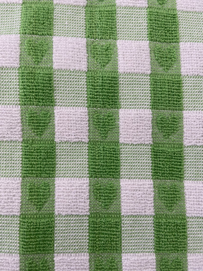 Checked Heart Tea Kitchen Towel Green & White