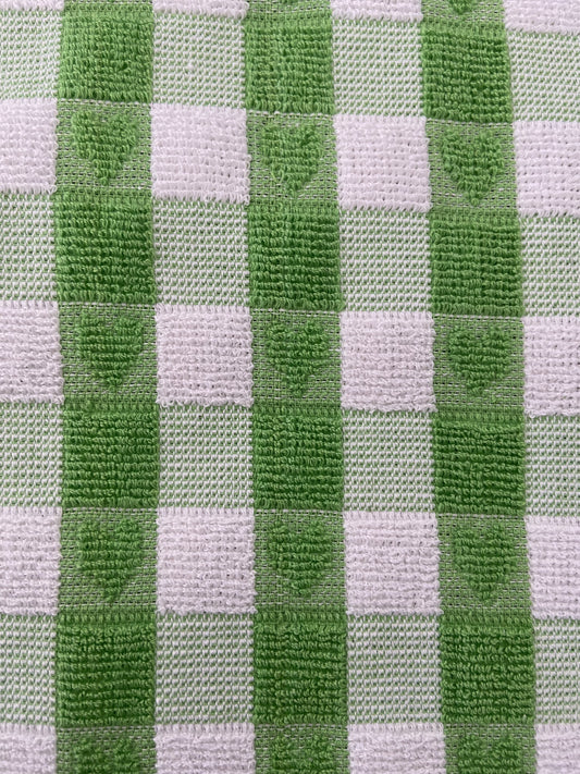 Checked Heart Tea Kitchen Towel Green & White