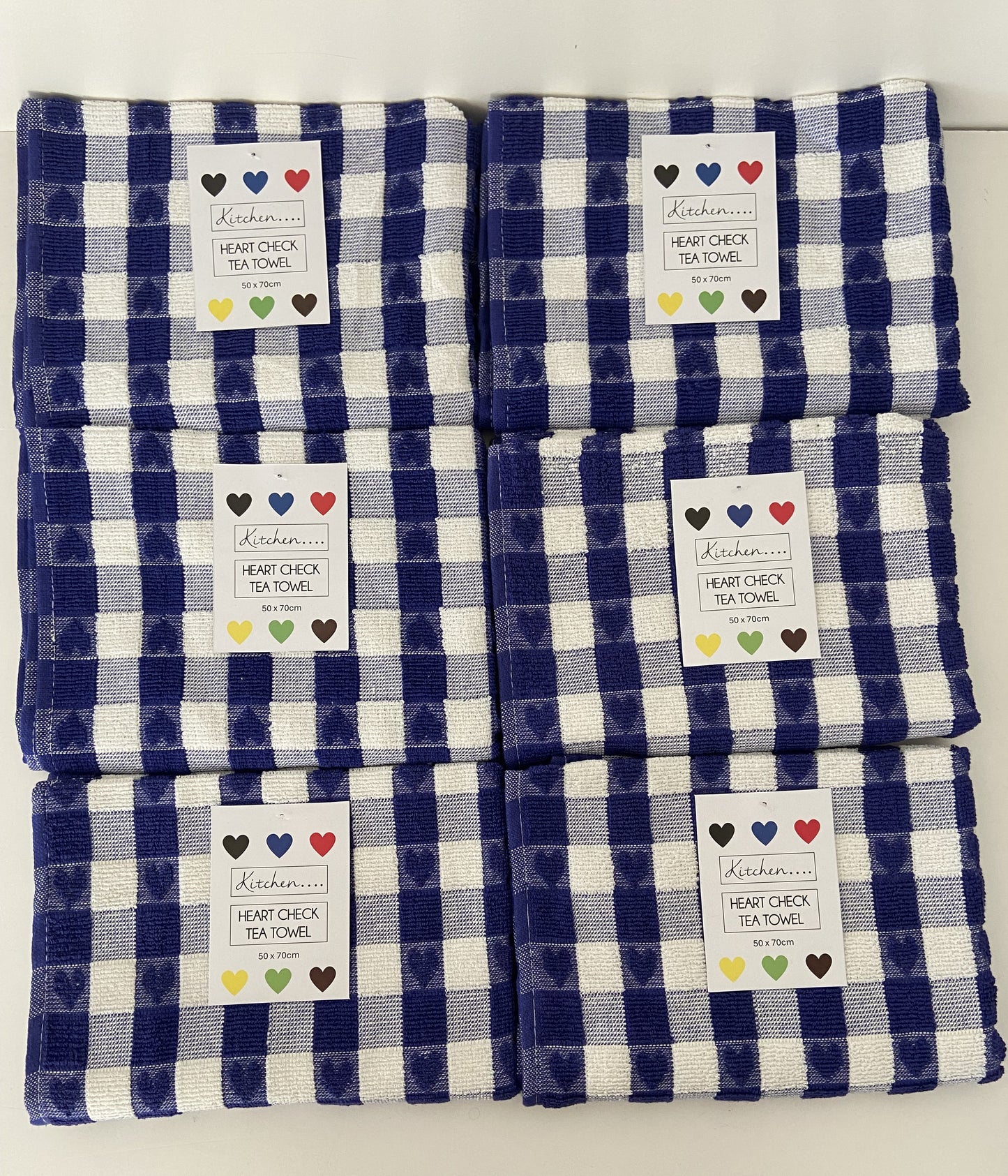 Checked Heart Tea Kitchen Towel Blue & White