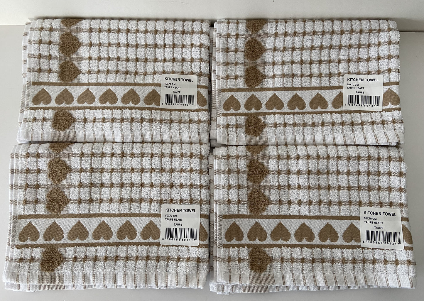Big Heart Tea Kitchen Towel Taupe & White