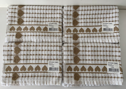 Big Heart Tea Kitchen Towel Taupe & White