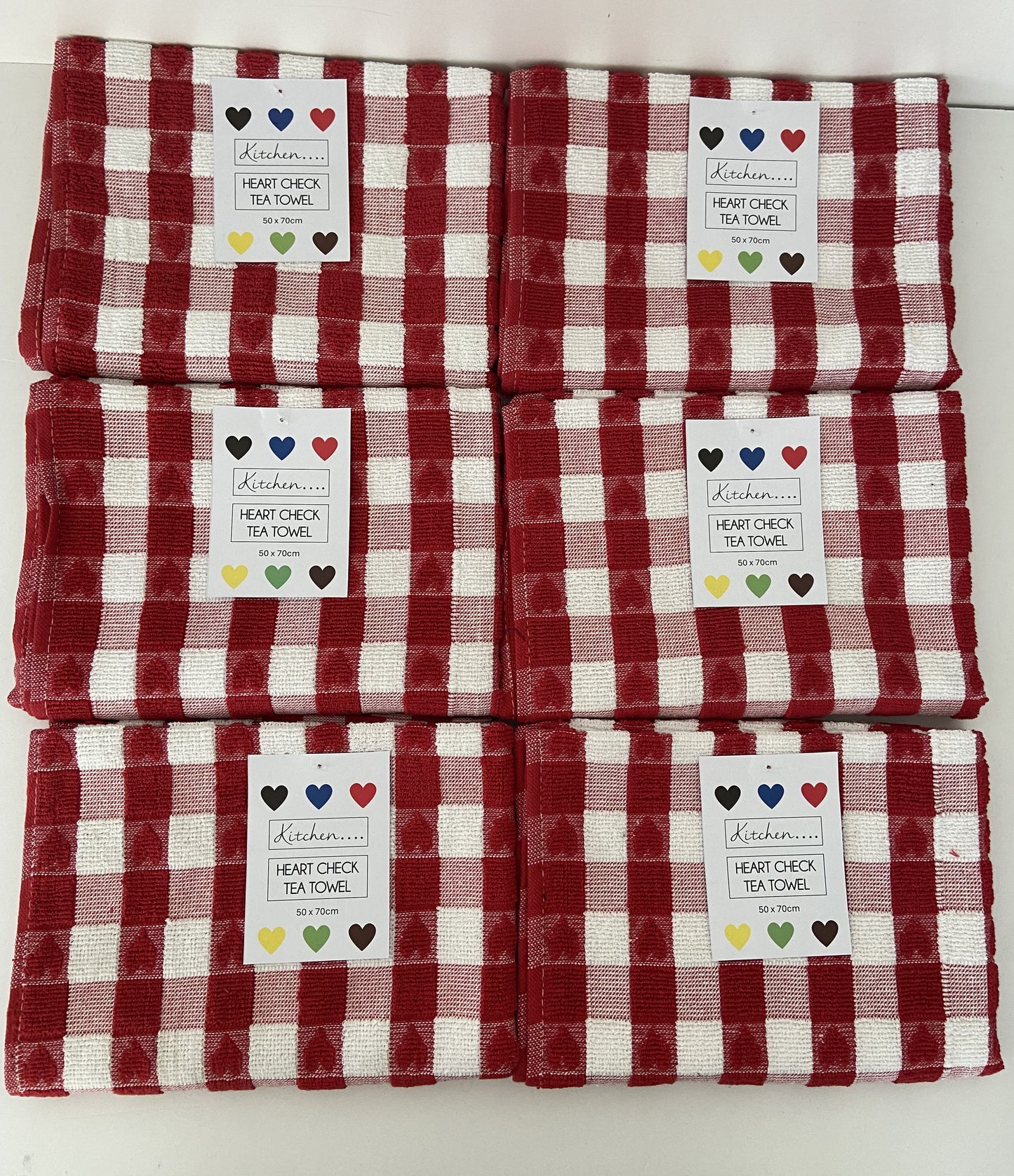 Checked Heart Tea Kitchen Towel Red & White