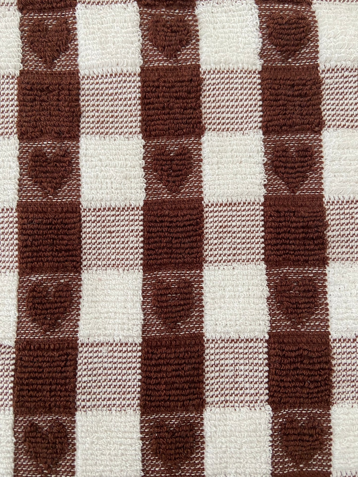 Checked Heart Tea Kitchen Towel Brown & White