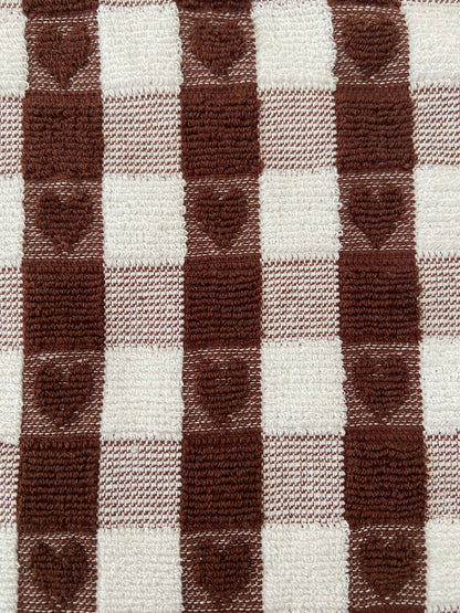 Checked Heart Tea Kitchen Towel Brown & White