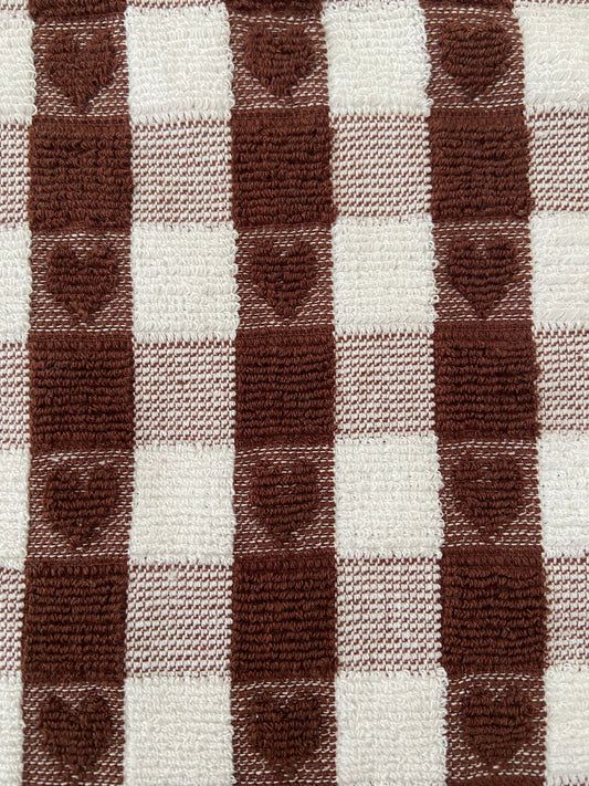 Checked Heart Tea Kitchen Towel Brown & White