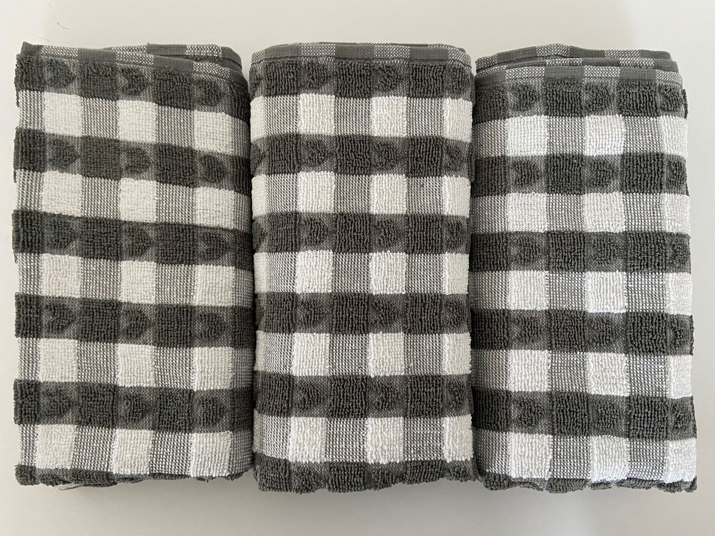 Hearts Tea Kitchen Towel Egyptian Dark Grey & White