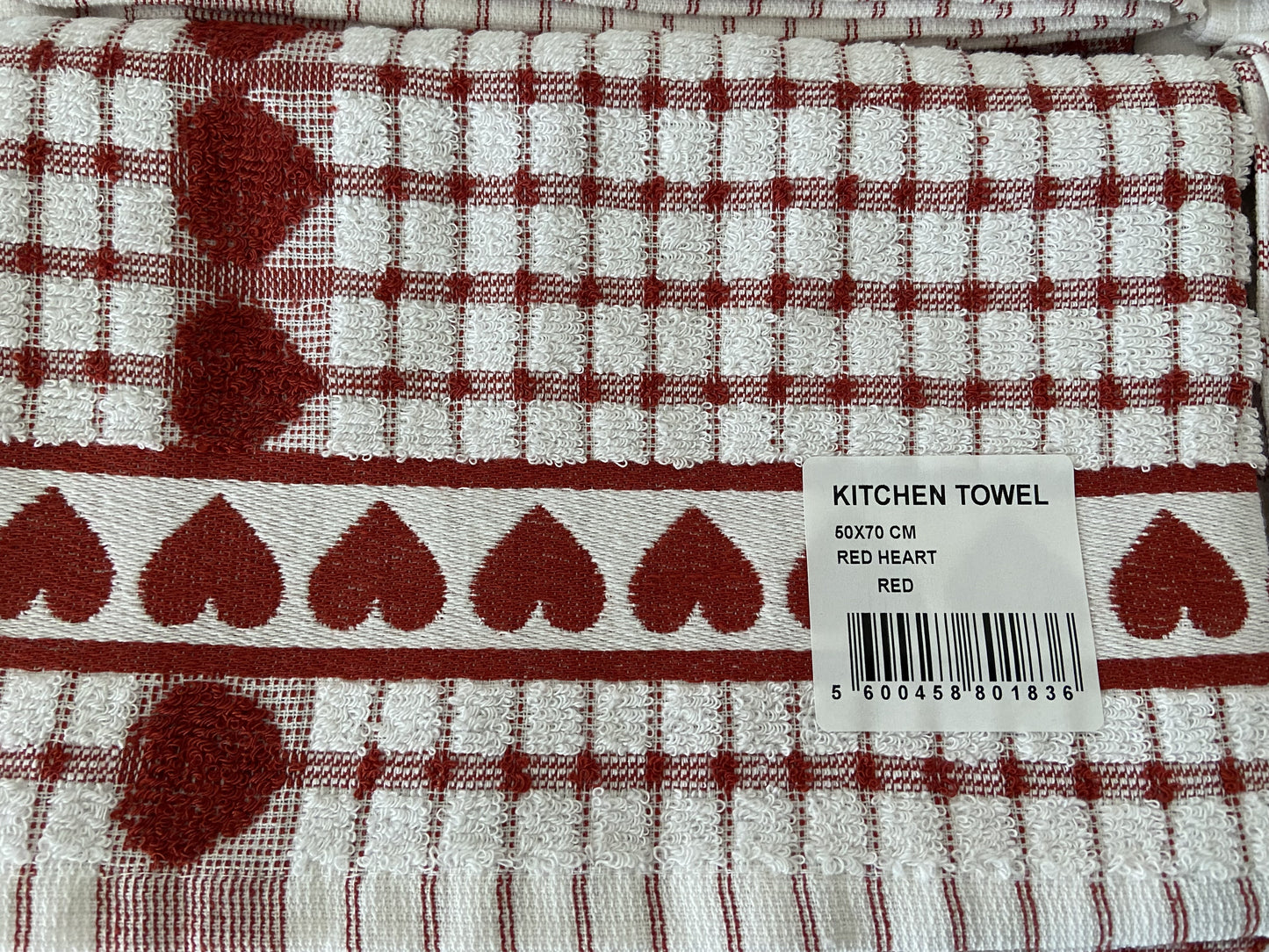 Big Heart Tea Kitchen Towel Red & White