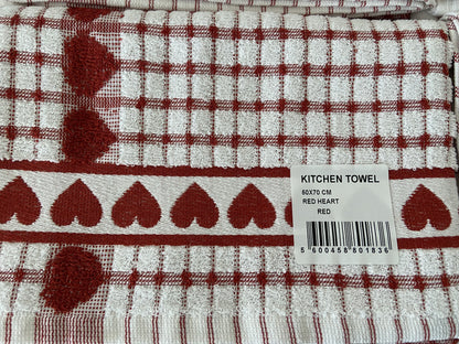 Big Heart Tea Kitchen Towel Red & White