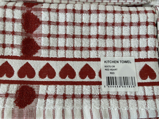 Big Heart Tea Kitchen Towel Red & White
