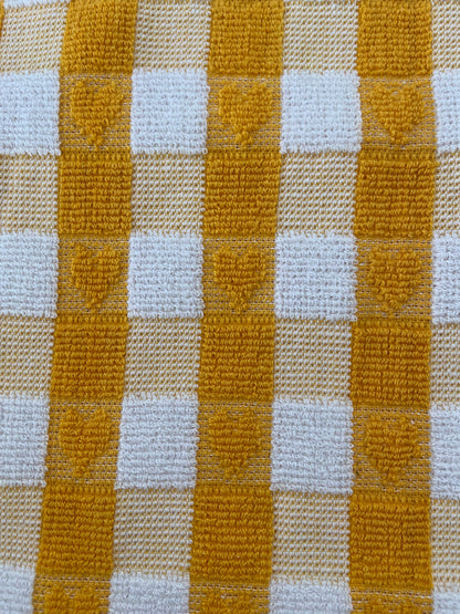 Checked Heart Tea Kitchen Towel Mustard & White