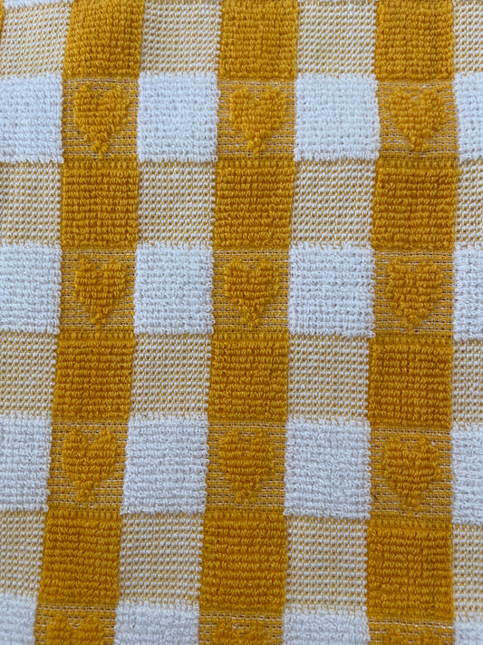 Checked Heart Tea Kitchen Towel Mustard & White