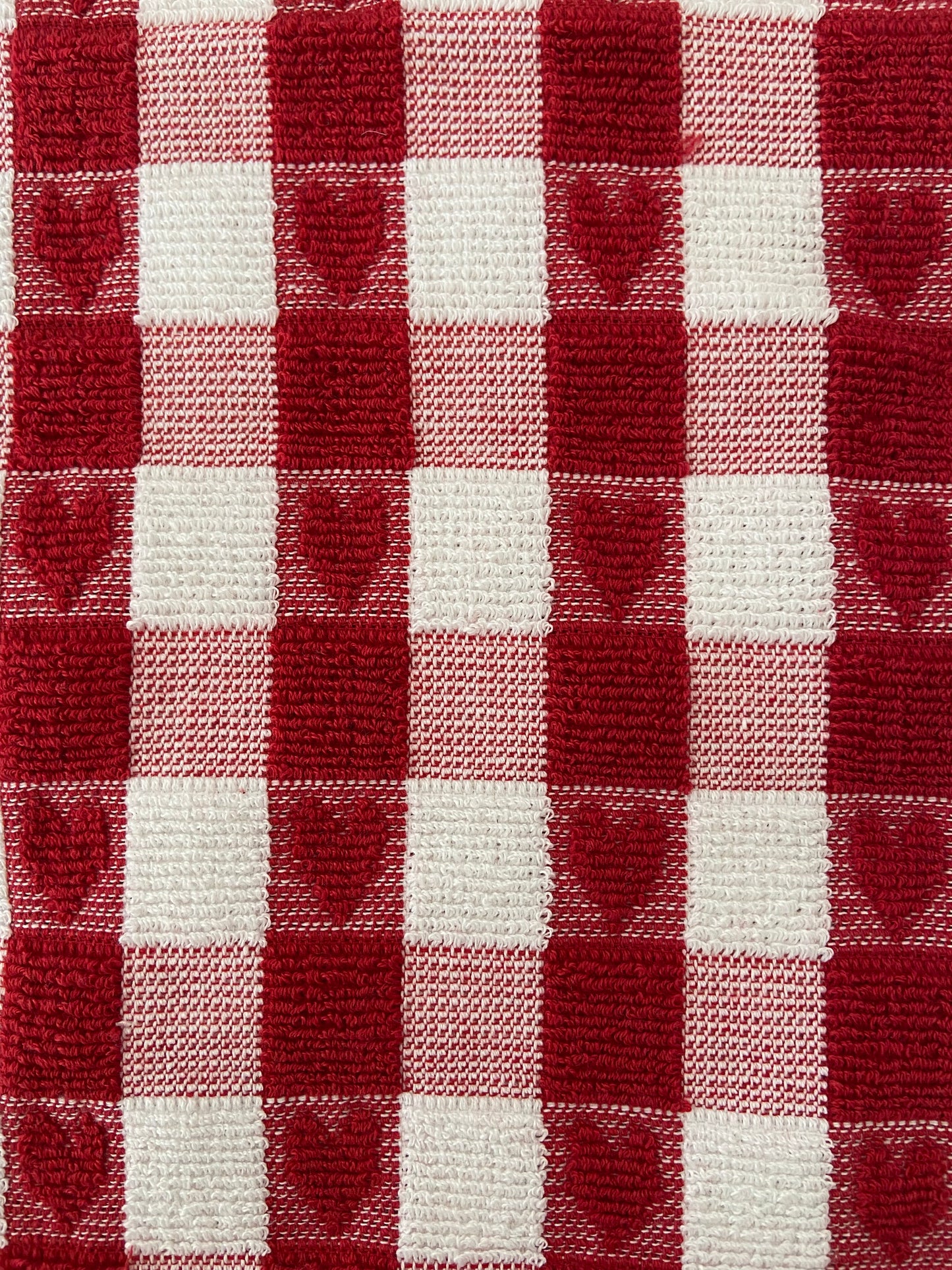 Checked Heart Tea Kitchen Towel Red & White