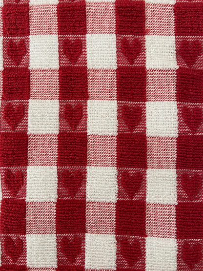 Checked Heart Tea Kitchen Towel Red & White