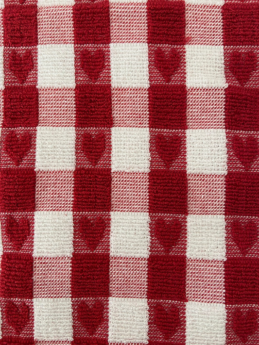 Checked Heart Tea Kitchen Towel Red & White