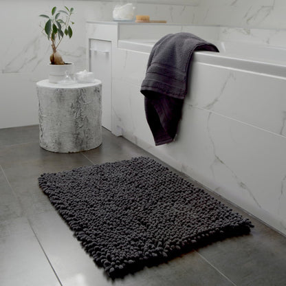 Jumbo Noodle Deep Pile Bobble Bath Mat in Charcoal Grey