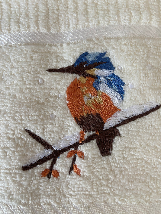 Colourful Kingfisher Tea Kitchen Towel Cream
