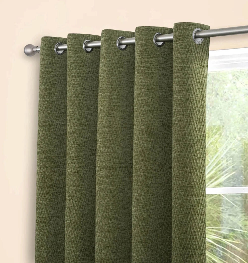 Langley Chenille Thermal Interlined Eyelet Curtains Olive Green