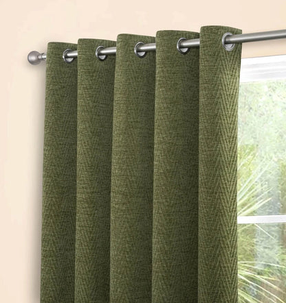 Langley Chenille Thermal Interlined Eyelet Curtains Olive Green