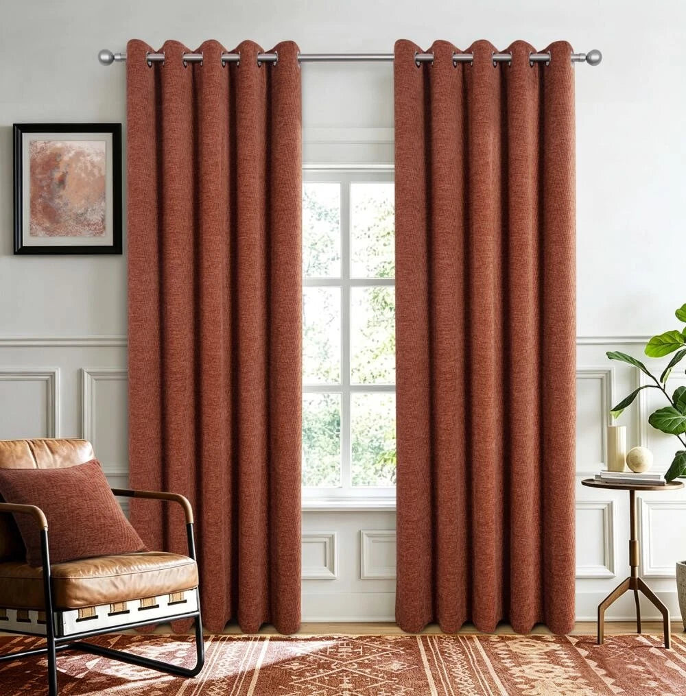 Langley Chenille Thermal Interlined Eyelet Curtains Nutmeg