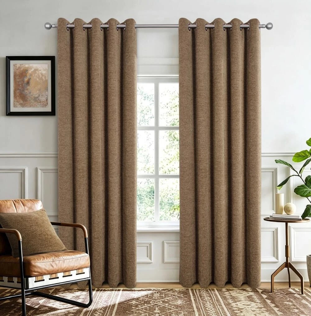Langley Chenille Thermal Interlined Eyelet Curtains Oatmeal