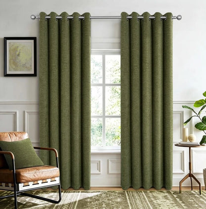 Langley Chenille Thermal Interlined Eyelet Curtains Olive Green