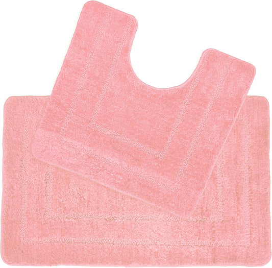 2 Piece Microfibre Border Design Bath & Pedestal Mat Set in Blush Pink