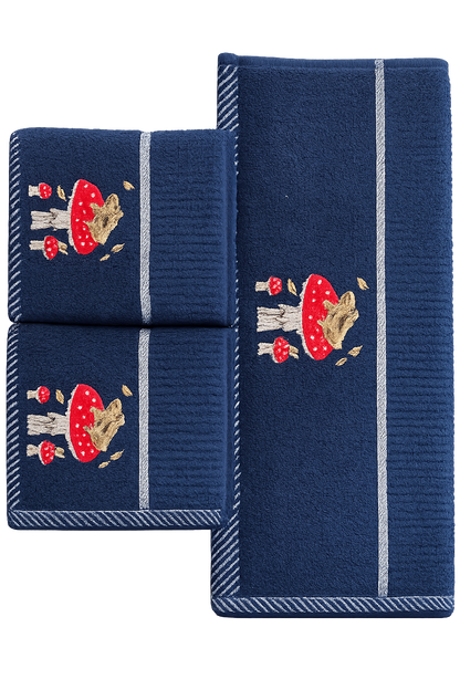 Mr Toad Mushroom Tea Kitchen Towel Navy Blue