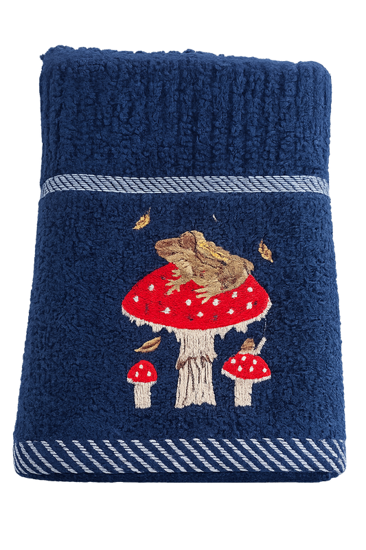 Mr Toad Mushroom Tea Kitchen Towel Navy Blue