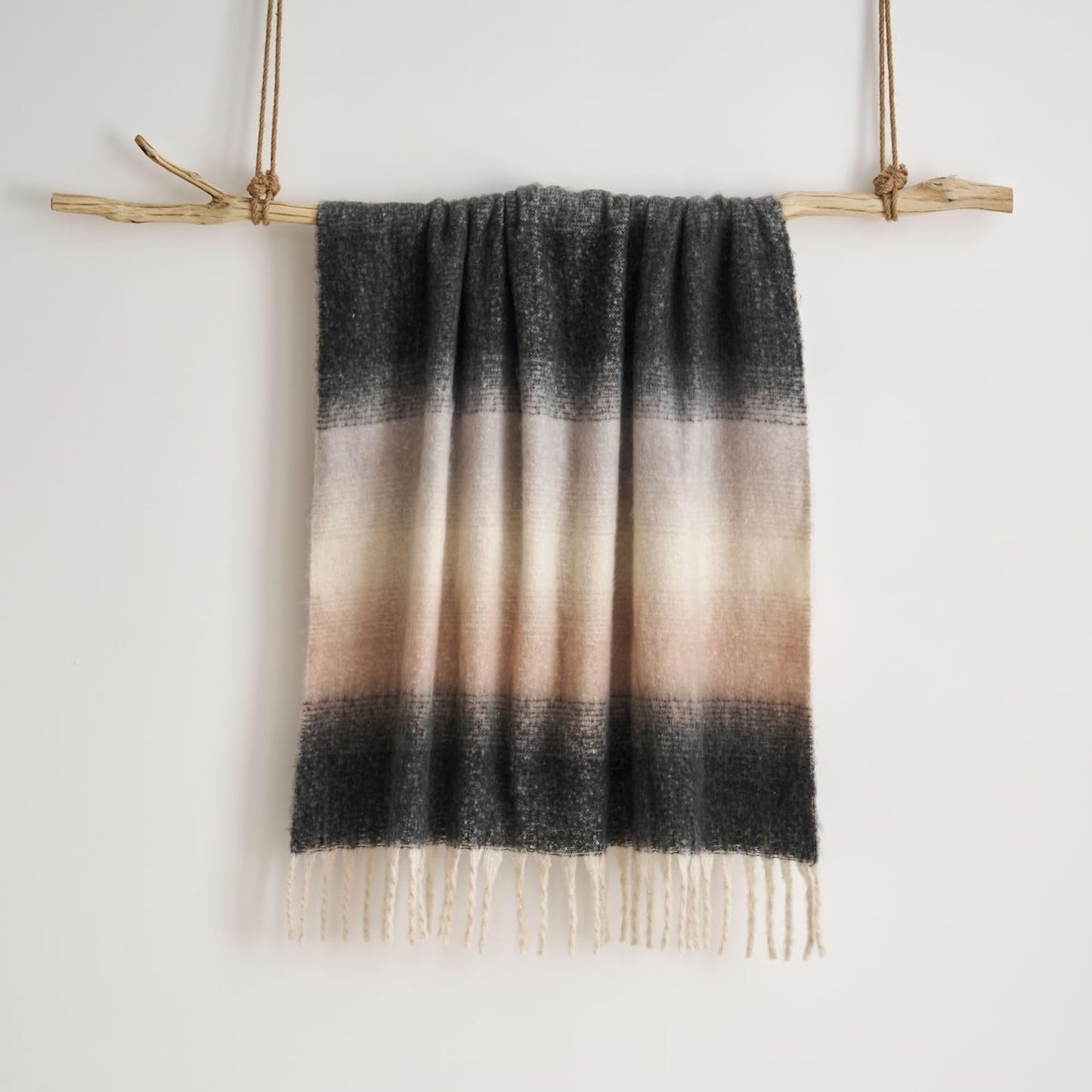 Ombre Faux Mohair Throw Grey/Natural