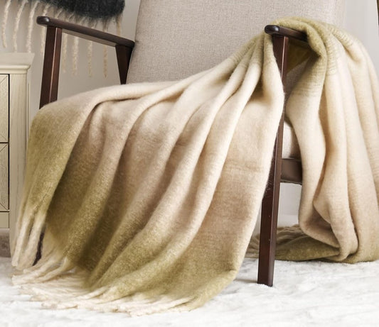 Ombre Faux Mohair Throw Green/Natural