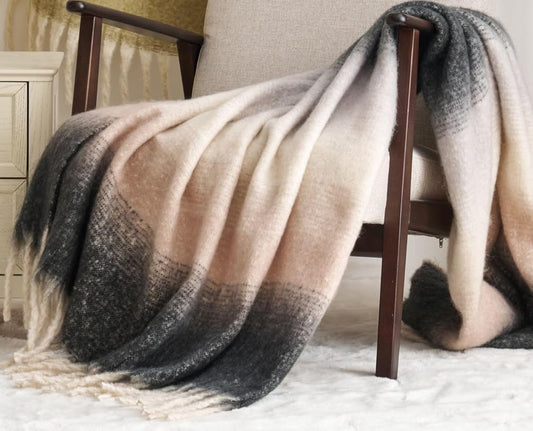Ombre Faux Mohair Throw Grey/Natural