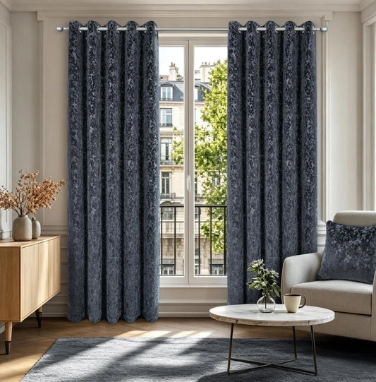 Richmond Cut Velvet Thermal Interlined Eyelet Curtains Charcoal Grey