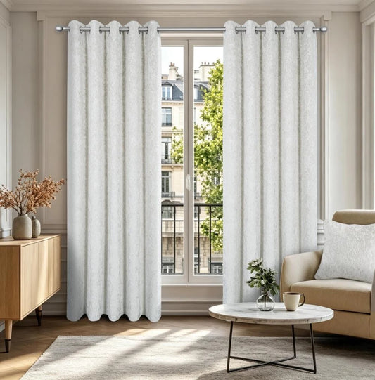 Richmond Cut Velvet Thermal Interlined Eyelet Curtains Pearl