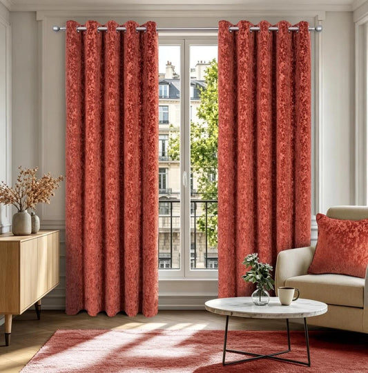 Richmond Cut Velvet Thermal Interlined Eyelet Curtains Teracotta
