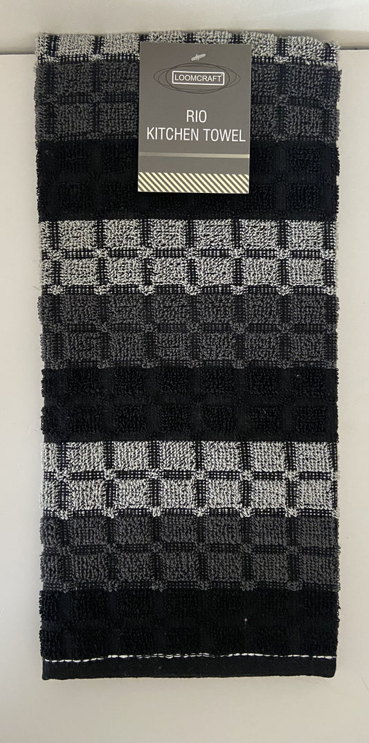 Check Design Kitchen Towel in Black/Grey Cotton Rich (Copy)
