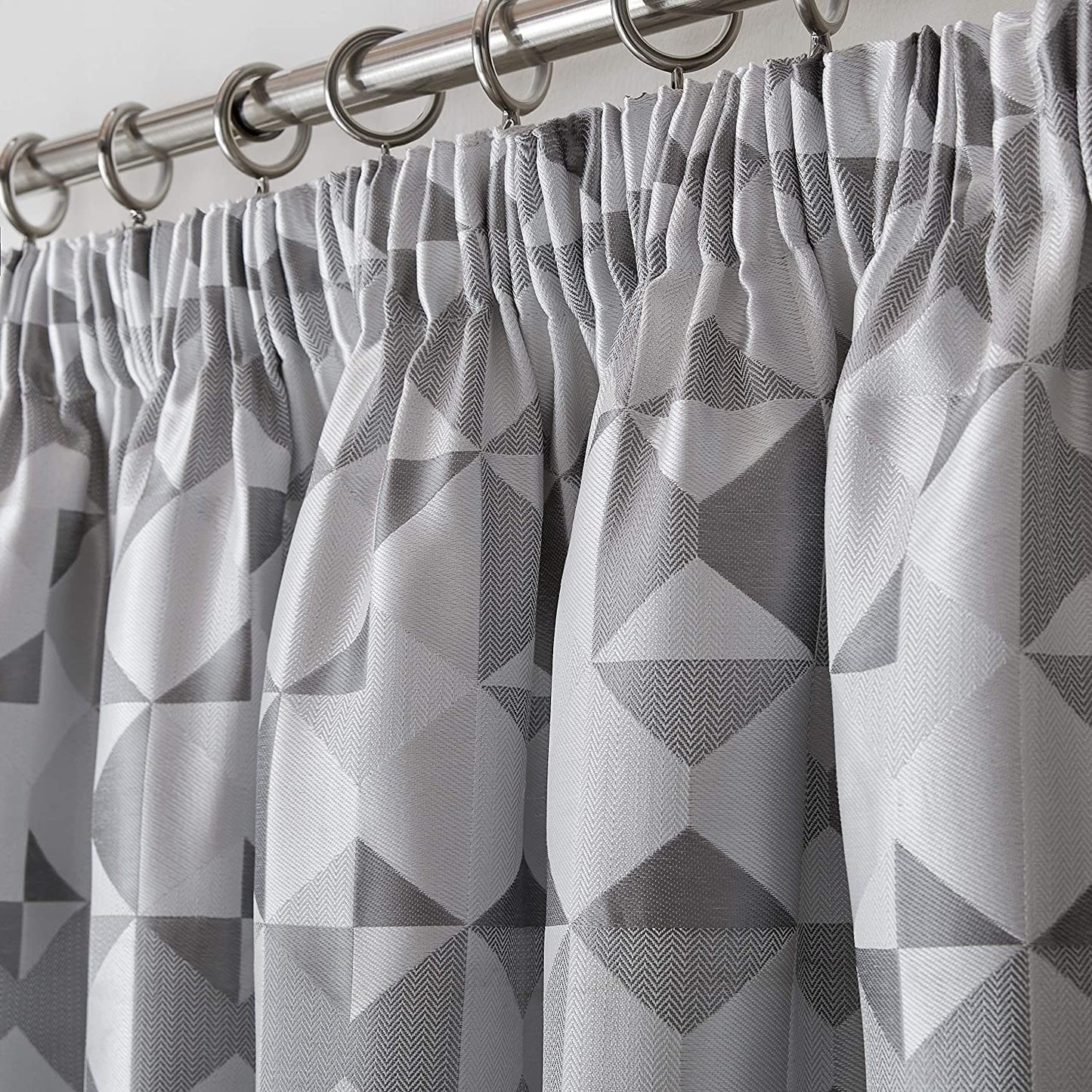 Lined Geometric Design Pencil Pleat Curtains Grey