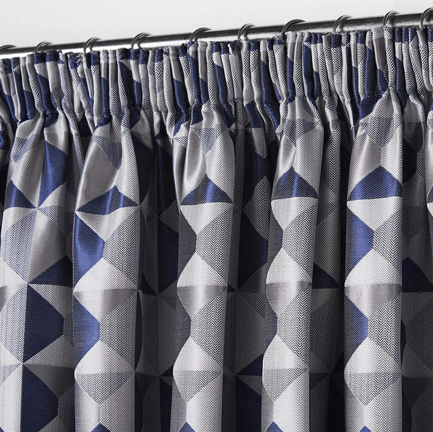 Lined Geometric Design Pencil Pleat Curtains Navy & Grey
