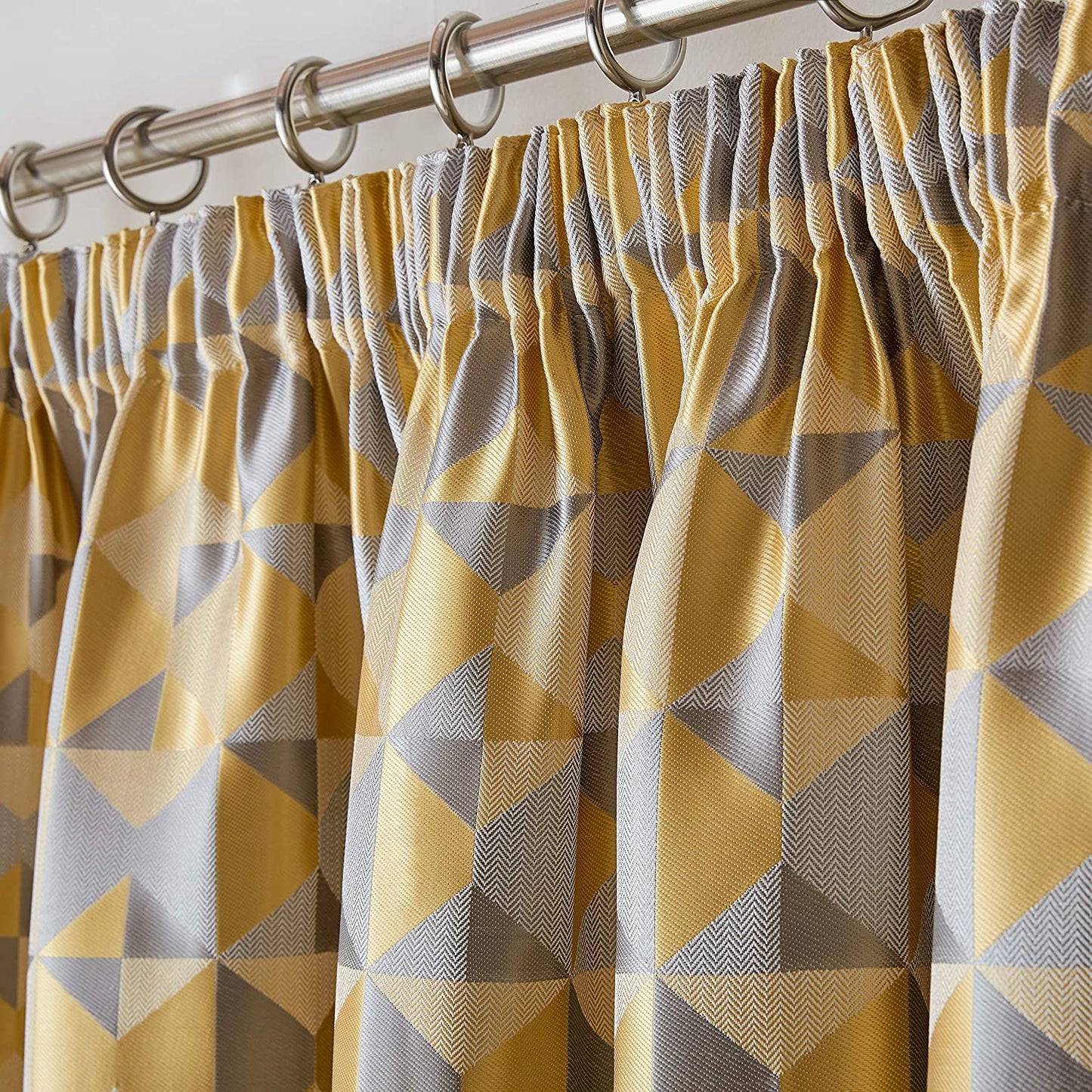 Lined Geometric Design Pencil Pleat Curtains Ochre Yellow & Grey