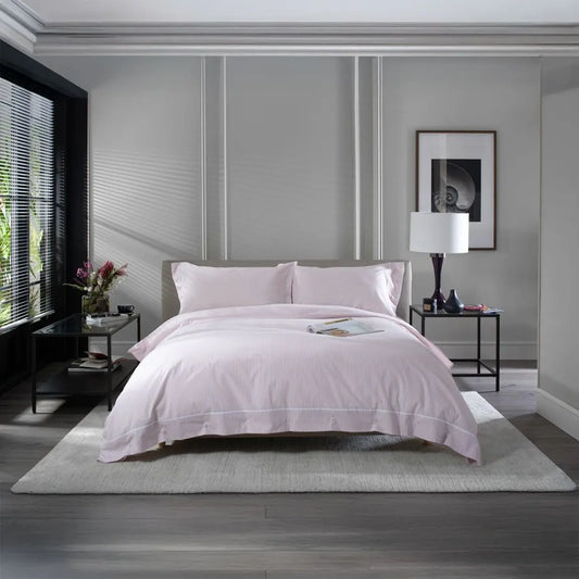 100% Cotton Pinstripe Duvet Cover Set Rose Pink & White