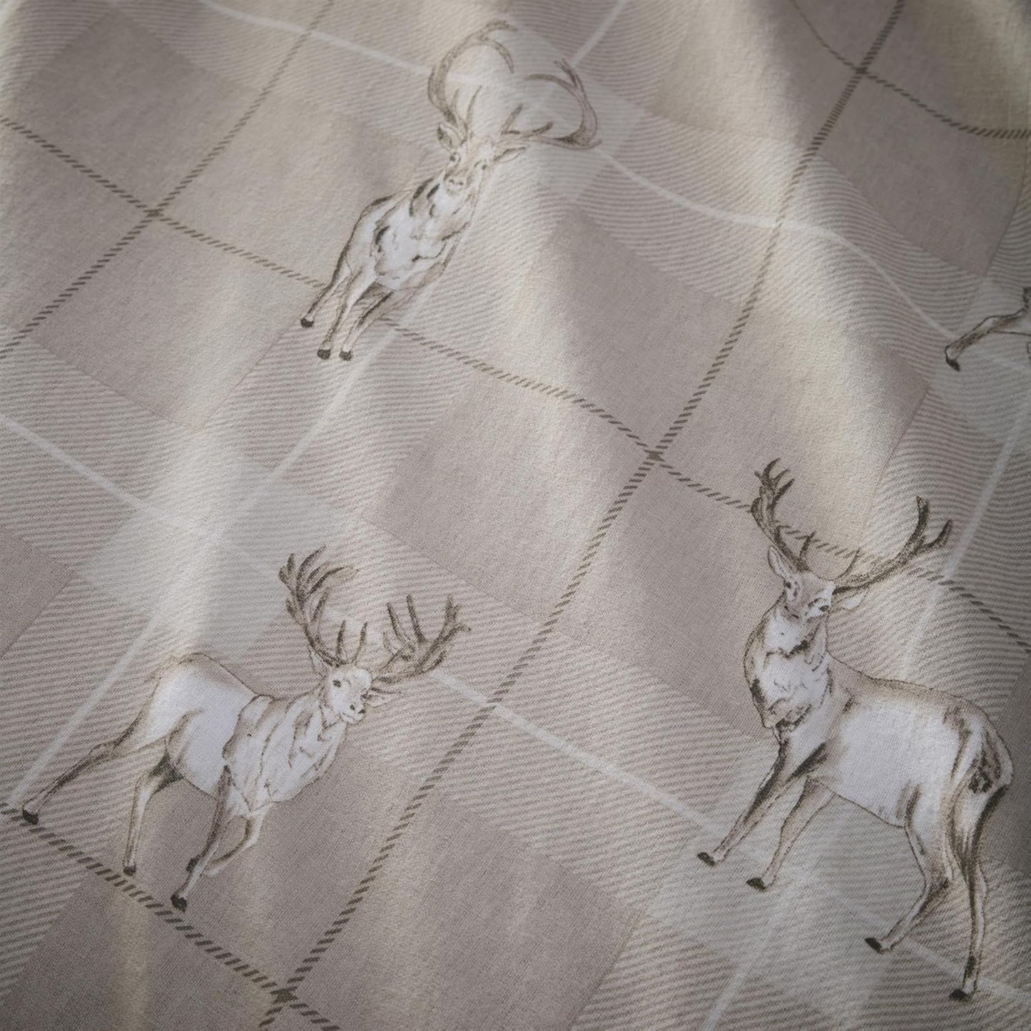 Brushed Cotton Checked Stag Duvet Set Natural